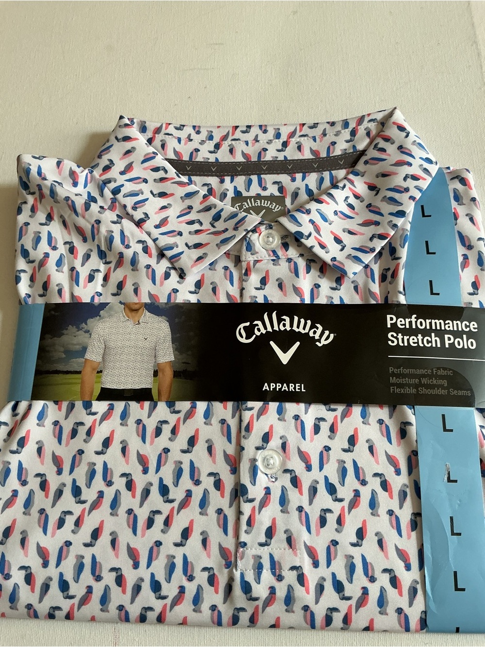Callaway Men’s White Polo with Blue & Pink Abstract Print